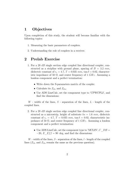 Experiment 5 â Coupler Design.