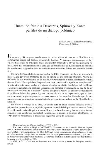 Unamuno frente a Descartes, Spinoza y Kant: perfiles de ... - Gredos