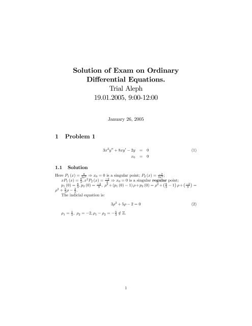 Solution of Exam on Ordinary Differential Equations. Trial Aleph ...