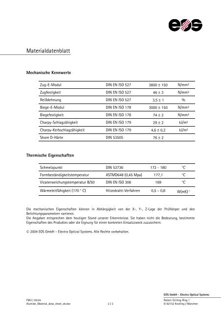 Materialdatenblatt ALUMIDE® für EOSINT P