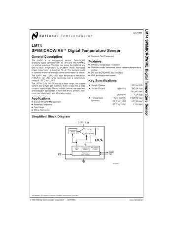 LM74 SPI/ MICROWIRE Digital Temperature Sensor
