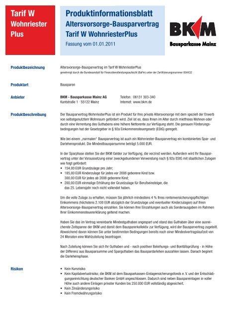 Tarif W Wohnriester Plus ... - Bausparkasse Mainz AG