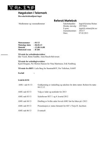 Referat fra mÃ¸te 06.02.13 (PDF, 214,89 kB) - HÃ¸gskolen i Telemark
