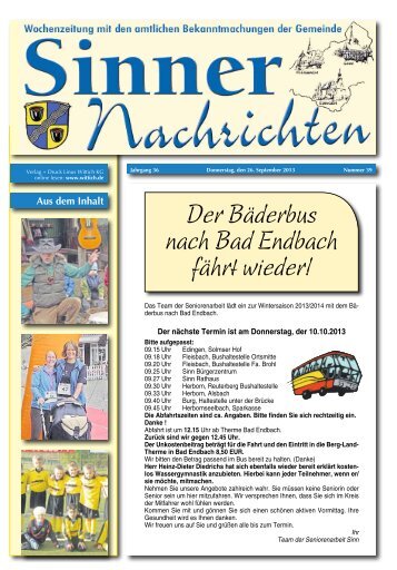 Der Bäderbus nach Bad Endbach fährt wieder! - Gemeinde Sinn