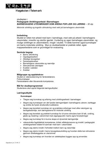 Studieplan PUB Barnehagens uteomrÃ¥der 2012-2013 - HÃ¸gskolen i ...