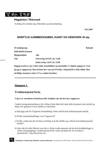 Kunst og hÃ¥ndverk 1 (PDF, 24,44 kB) - HÃ¸gskolen i Telemark