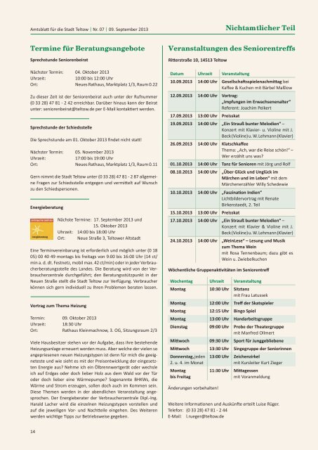 Amtsblatt für die Stadt Teltow