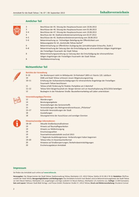 Amtsblatt für die Stadt Teltow