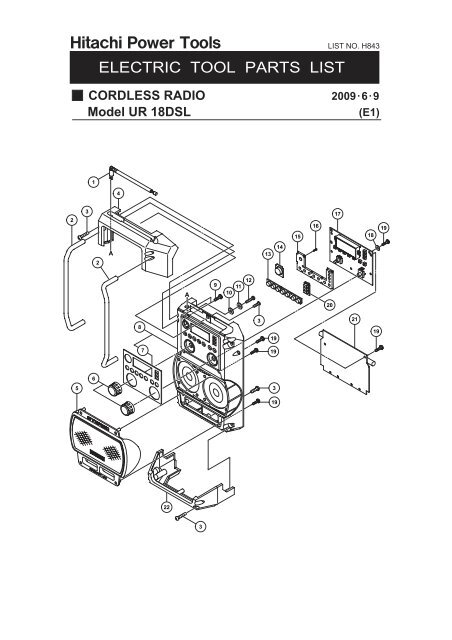 UR18DSL Exploded Diagram and Parts Listing - Hitachi