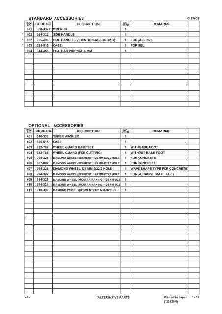 G13YC2 Exploded Diagram and Parts Listing - Hitachi