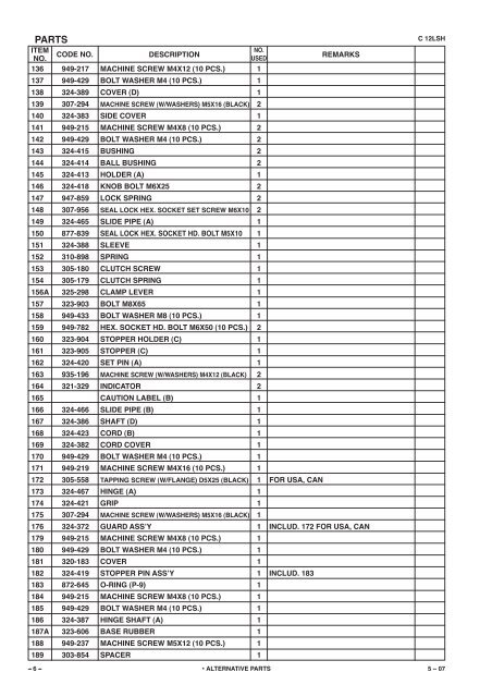 C12LSH Exploded Diagram and Parts Listing - Hitachi