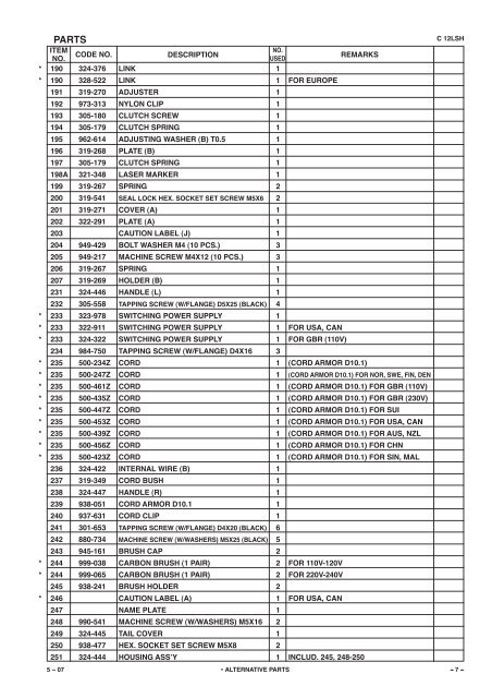 C12LSH Exploded Diagram and Parts Listing - Hitachi