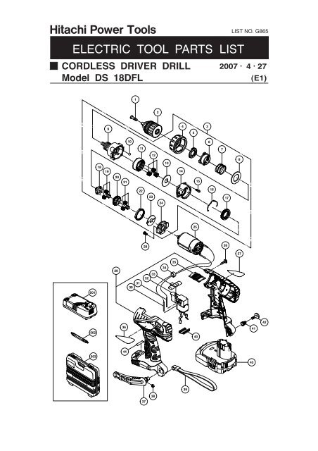 DS18DFL Exploded Diagram and Parts Listing - Hitachi