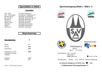 Sportstätten in Alfeld Sportvereinigung Alfeld v. 1858 e. V. - SV Alfeld