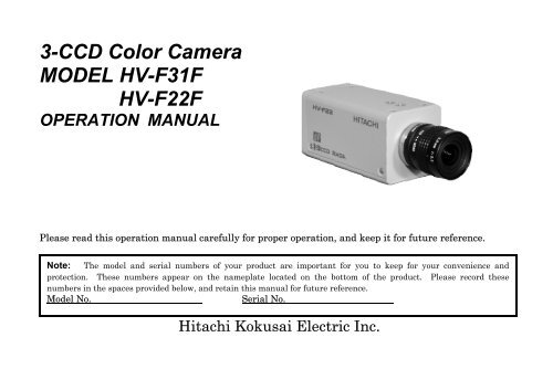 HV-F31F Op Manual - Hitachi Kokusai Electric America, Ltd.