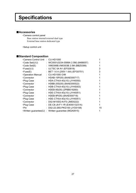 CU-HD1000 Operation Manual - Hitachi Kokusai Electric America, Ltd.