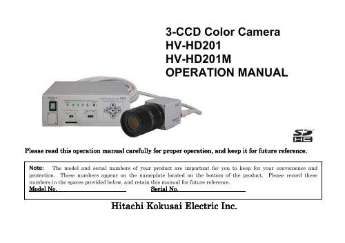 HV-HD201 Op Manual - Hitachi Kokusai Electric America, Ltd.