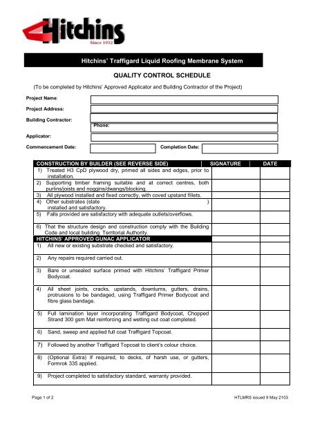 Hitchins' Traffigard Liquid Roofing Membrane System QUALITY ...