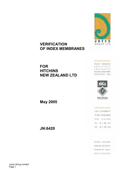 VERIFICATION OF INDEX MEMBRANES FOR HITCHINS NEW ...