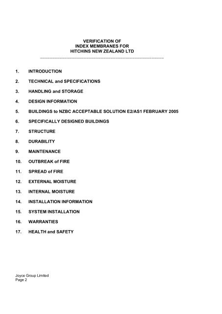 VERIFICATION OF INDEX MEMBRANES FOR HITCHINS NEW ...