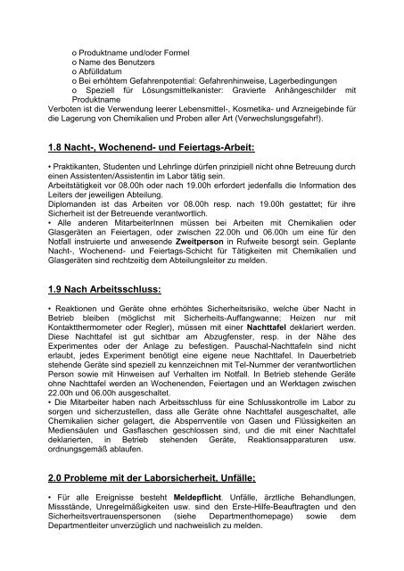 Laborordnung des Departments für Chemie - Department für Chemie