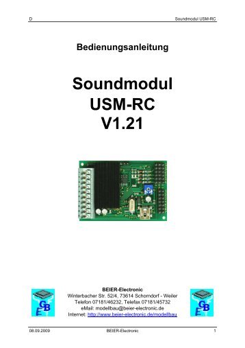 Bedienungsanleitung Soundmodul USM-RC V1.21 - Beier-Electronic