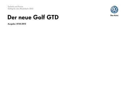 Preisliste Golf GTD (Technik und Preise) MJ2013 070313.indd