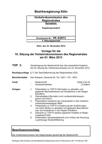 Tagesordnungspunkt 03 - Bezirksregierung Köln