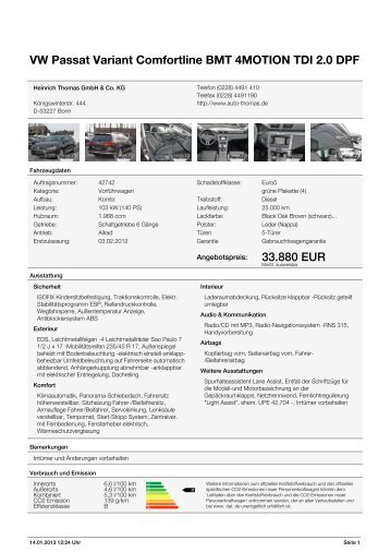 VW Passat Variant "Comfortline" 2.0 l TDI DPF ... - bei Auto Thomas