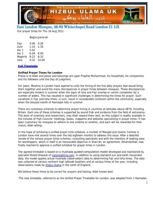 Muslim prayer times uk