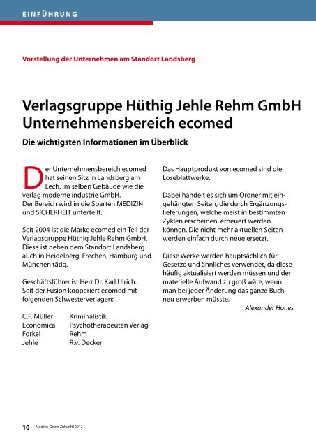 Medien â Deine Zukunft! - Verlagsgruppe HÃ¼thig Jehle Rehm GmbH