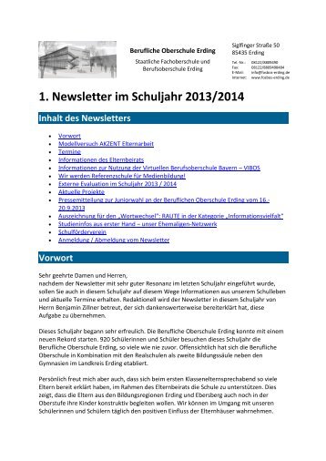 1. Newsletter im Schuljahr 2013/2014 - FOS/BOS Erding