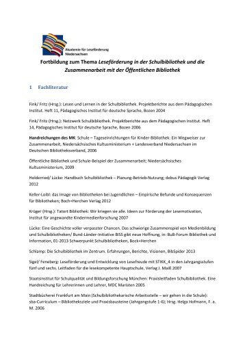 Fortbildung zum Thema Leseförderung in der Schulbibliothek und ...