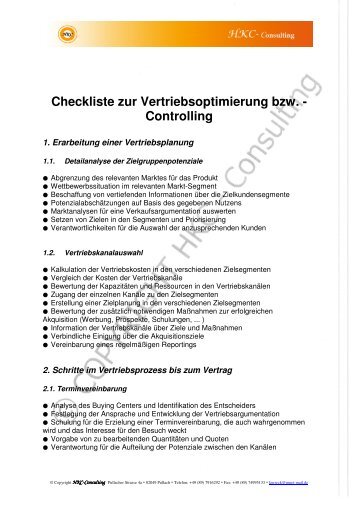 checkliste vertriebscontrolling - HKC-Consulting