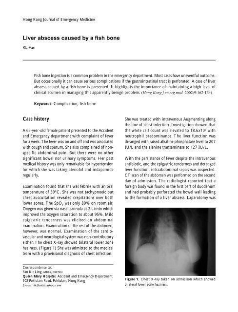 Liver Abscess Caused By A Fish Bone Hong Kong College Of
