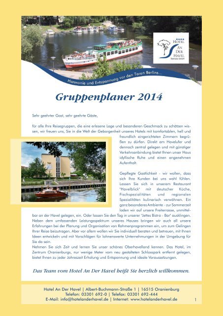 Gruppenplaner 2014 - Hotel an der Havel