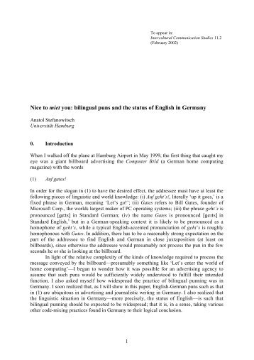 Nice to miet you: bilingual puns and the status of English ... - www-user