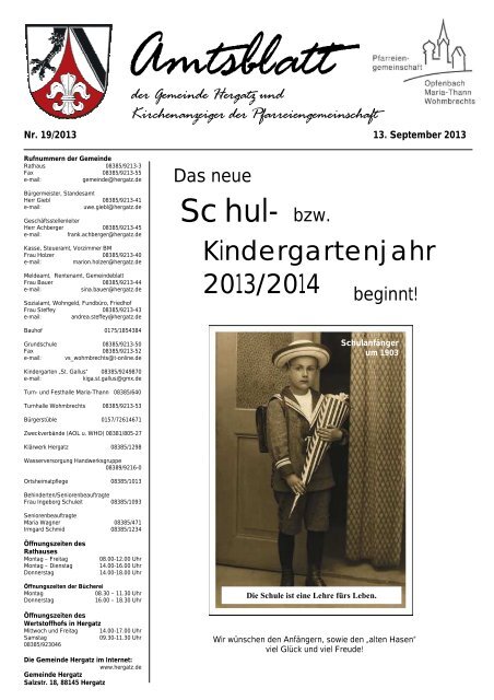 Gemeindeblatt Nr. 19 vom 13.09.2013 - Gemeinde Hergatz