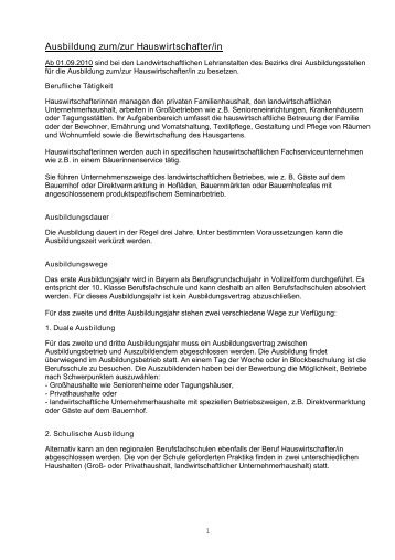 Ausbildung zum/zur Hauswirtschafter/in - Bezirk Oberfranken