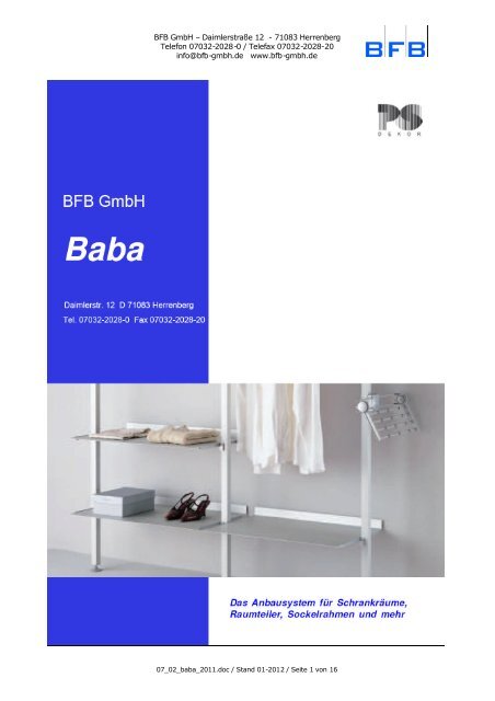 BABA Regalsystem Listenpreise 2011 - BFB GmbH