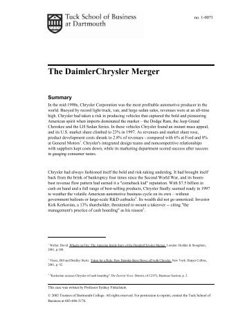 The DaimlerChrysler Merger - Mba Tuck Dartmouth - Dartmouth ...