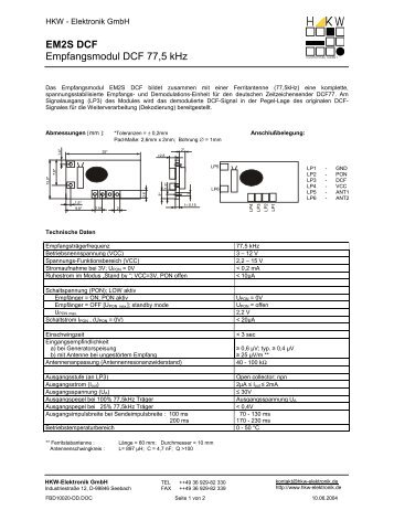 EM2S DCF Empfangsmodul DCF 77,5 kHz - HKW-Elektronik GmbH