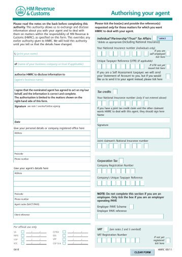 form 64-8 Authorising your agent - HM Revenue & Customs