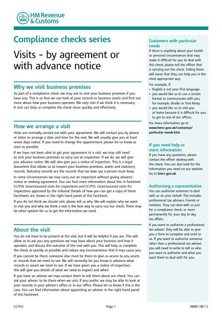 Visits - by agreement or with advance notice - HM Revenue & Customs