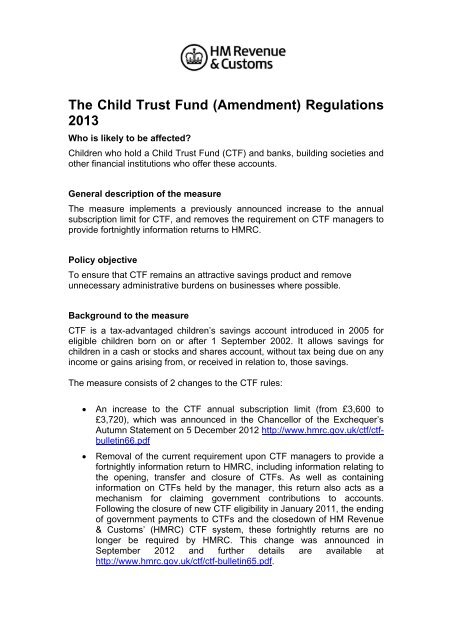 The Child Trust Fund (Amendment) - HM Revenue & Customs