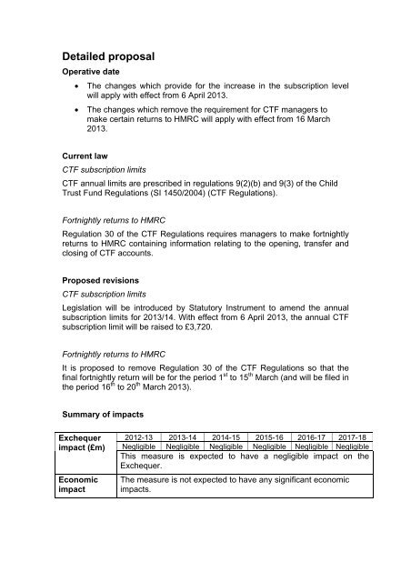 The Child Trust Fund (Amendment) - HM Revenue & Customs