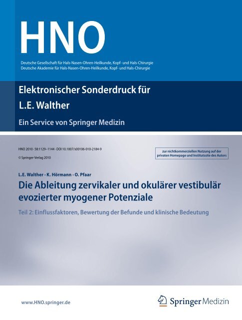 Die Ableitung zervikaler und okulärer vestibulär ... - HNO Schwindel