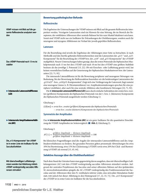 Die Ableitung zervikaler und okulärer vestibulär ... - HNO Schwindel