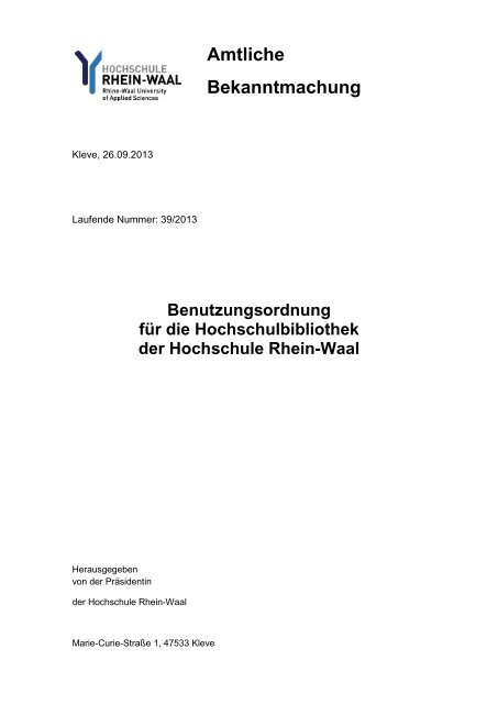 Benutzungsordnung für die Hochschulbibliothek der Hochschule ...