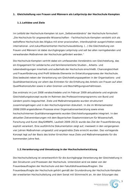 Gleichstellungskonzept 2013 - Hochschule Kempten